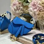 Replica Dior S5685 Micro Saddle Bag With Strap Scarlet Blue Goatskin