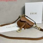 Replica Dior S5685 Micro Saddle Bag With Strap Scarlet Brown Goatskin