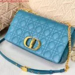 Replica Dior Large Caro Bag M9243 Calfskin Blue Gold