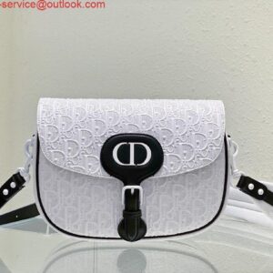 Replica Dior Bobby Bag Medium Perforated M9319 white calfskin with Dior Oblique motif