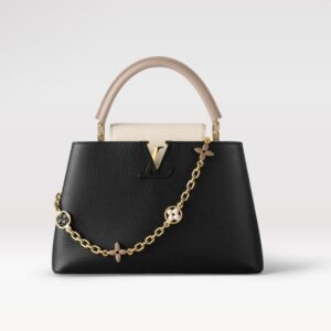 Replica Louis Vuitton Capucines MM LV Bag Black / Galet Gray / Pearly Cream