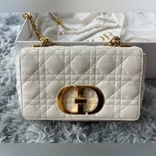 Replica Dior Large Caro Bag M9243 Calfskin white Gold