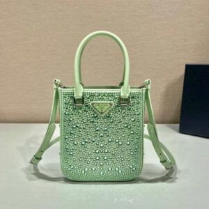 Replica Prada 1BA331 Small satin tote bag with crystals Green