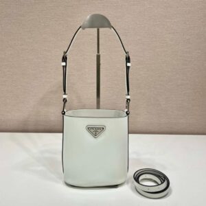 Replica Prada 1BE059 Mini brushed-leather bucket bag White