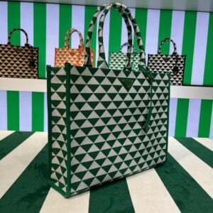 Replica Prada 1BA356 Large Prada Symbole Jacquard Fabric Handbag Green White