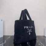 Replica Prada 1BG130 Shearling Tote Shoulder bag Black