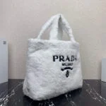 Replica Prada 1BG130 Shearling Tote Shoulder bag White
