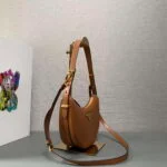 Replica Prada 1BC194 Prada Arqué Leather Shoulder Bag Cognac