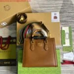 Replica Gucci 702721 Diana Small Tote Bag Brown leather
