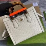Replica Gucci Diana Small Tote Bag Ostrich Top Handle Bag 660195 Beige