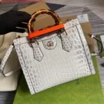 Replica Gucci Diana Small Tote Bag Crocodile Top Handle Bag 660195 White